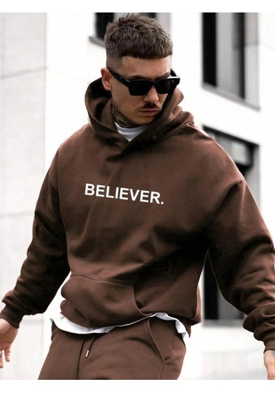 Altamira Erkek Believer Baskılı Oversize Kapşonlu Sweatshirt 001