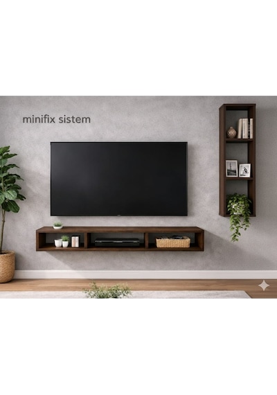 Dekoratif Duvar Rafı - Tv Ünitesi 2 Parçalı Barok 90x90 Barok Ceviz