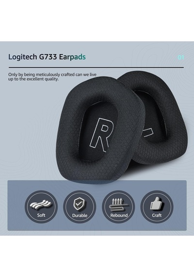 Logitech G733 Oyun Kulaklığı İçin Kumaş Yedek Kulak Pedleri, Logitech G335 Kablosuz Kulaklık, Yumuşak Mesh Kumaş Ve İzolasyon Köpüğü İle Kulaklık Aksesuarları Siyah