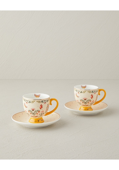English Home Dipsy New Bone China 4 Parça 2 Kişilik Kahve Fincan Takımı 100 Ml Hardal Hardal