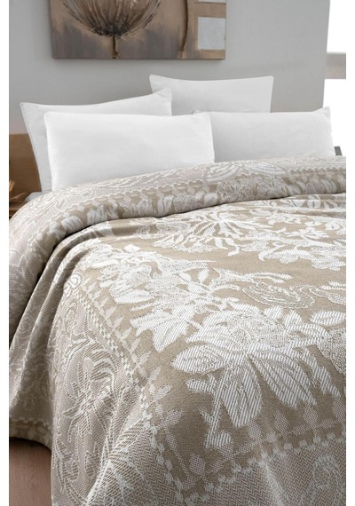Pamuklu Laria Bej Jakar Yatak Örtüsü Çift Kişilik - 230x250 Cm Bej 230 X 250 Diğer