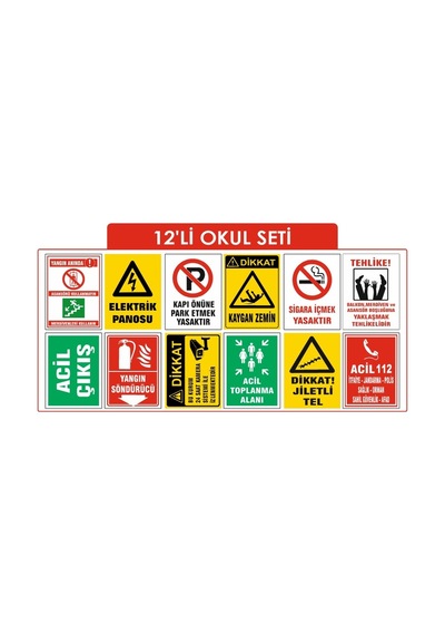 Okul Uyarı Levhaları Seti 12'li Paket