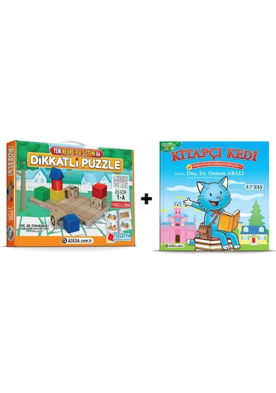 Adeda Dikkatli Puzzle 1. Kademe 2-7 Yaş Ilk Adım + Kitap Kedi