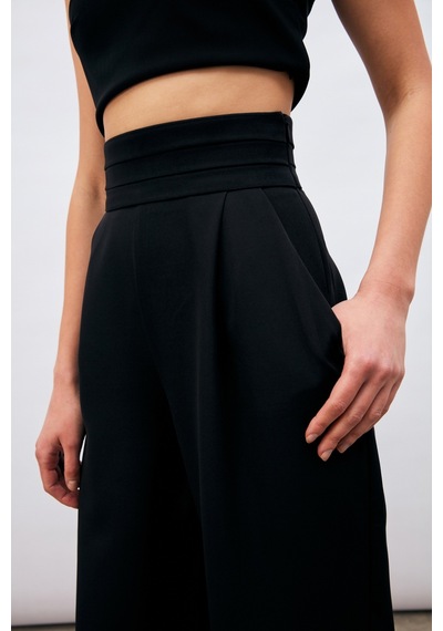 Sateen Bel Detaylı Cepli Pantolon - Siyah