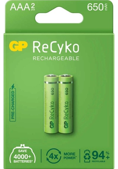 Gp Recyko 650mah Aaa Şarj Edilebilir İnce Kalem Pil 2'li Paket