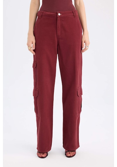 DeFacto Straight Fit Gabardin Pantolon Kargo Cepli Normal Bel Düz Paça D3762AX24AUBN371