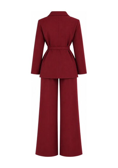 Laluvia Bordo İnce Kemerli Ceket Pantolon Takım - 2y0364