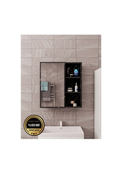 Dalin Tek Kapak Aynalı Banyo Dolabı Raflı Mdf Siyah