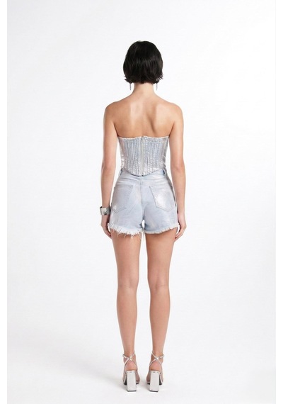 Holly Lolly Parlak Kaplamalı Glossy Jean Büstiyer Mavi