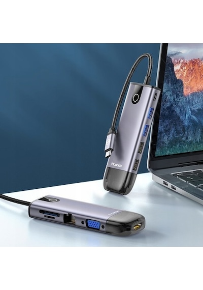 Mcdodo Hu-7420 10İn1 Type-C Gigabit Lan+Hdmı+Apple Uyumlu MacBook +Vga Çevirici Çoklayıcı Adaptör-Gri