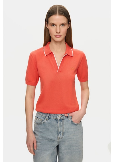 Ucla Sasha Pembe Polo Yaka Triko Nakışlı %100 Pamuk Standard Fit Kadın Tshirt