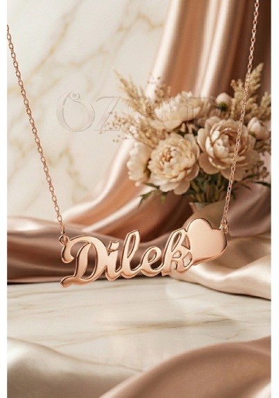 925 Ayar Gümüş İsimli Kalpli Kolye Rose Gold