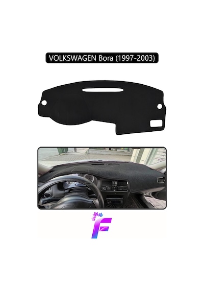 Volkswagen Bora 1997-2003 Uyumlu Torpido Örtüsü Yansıma Önleyici Tam Koruma Hızlı Montaj K72 Siyah