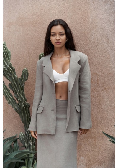 Mai Studios Co. Brenna Füme Keten Blazer Füme