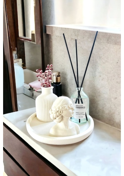 Dekoratif Çizgili Kuru Çiçek Pampas Vazosu Fresh Soft Oda Kokusu Kadın Büst Standlı Set