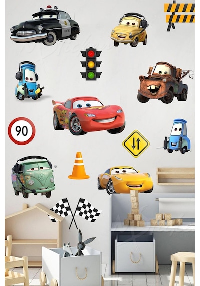 MSticker Arabalar Ve Trafik İşaretleri Çocuk Bebek Odası Sticker Seti - Eğlenceli Çocuk Odası Stickerları