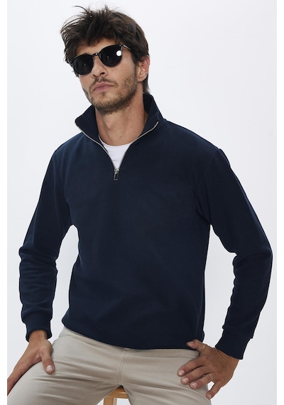 Tudors Erkek Relax Fit Rahat Kesim Pamuklu Lacivert Dik Yaka Sweatshirt -31975-lacivert Lacivert