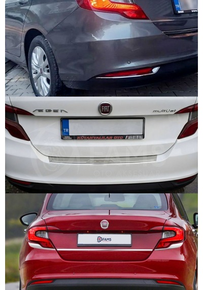 Fiat Egea 2015-2019 Sedan 6 Parça Krom Set Arka Tampon Üstü Koruma Yazılı + Stop Alt Nikelajı+bagaj Orta Çıta + Arka Reflektör P.çelik