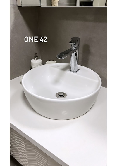 Turkuaz Seramik One Tezgah Üstü Çanak Lavabo 42 CM (Batarya Delikli)
