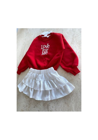 Çağlar Barbosa Sweatshirt Etek Kız Çocuk Takım Kırmızı