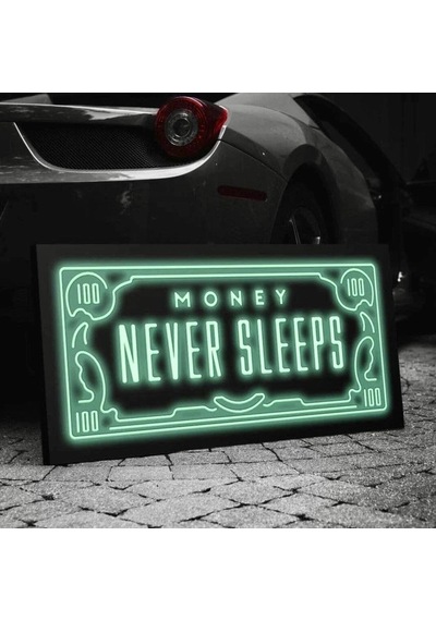 Money Never Sleeps Neon Işıklı Şeffaf Pleksi