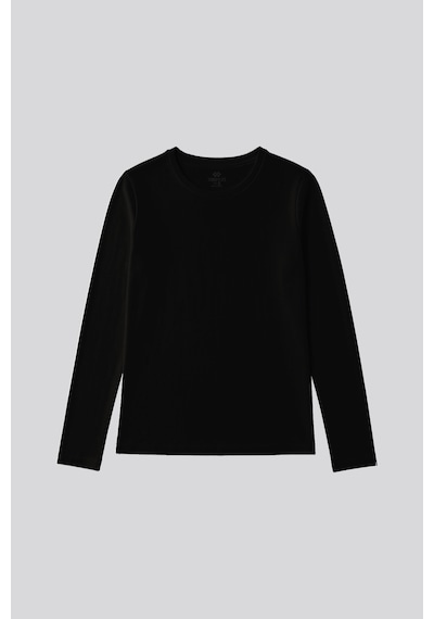 Siyah O Yaka Standart Fit Uzun Kollu Basic Kadın T-shirt - 97312 SIYAH