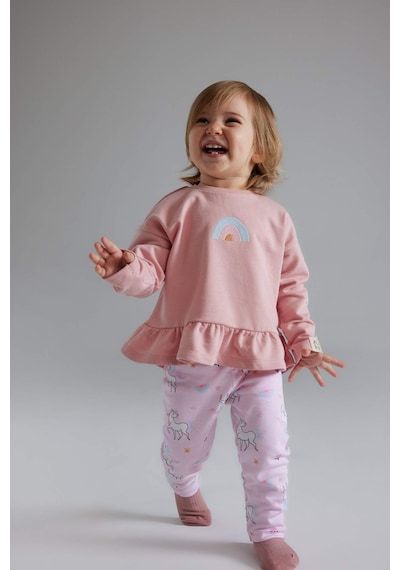DeFacto Kız Bebek 2'li Takım Bisiklet Yaka Sweatshirt Unicorn Baskılı Beli Lastikli Alt D8699A525SPBR80