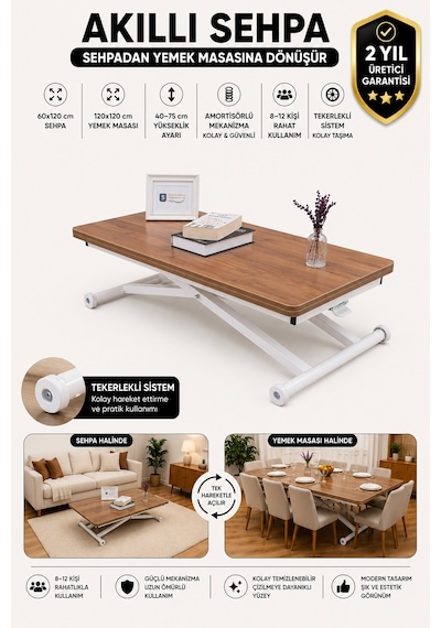 Home Üst Tabla Mdf Ceviz Oval Köşe Alt Beyaz