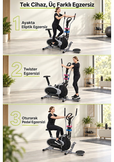 Kochler Eliptik Bisiklet Twister Ve Dambıl Setli, Seleli Çok Fonksiyonlu Egzersiz Bisikleti