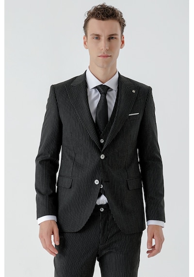 Morven Erkek Siyah Poliviskon Trend Yelekli Çizgili Desen Slim Fit Sivri Yaka Takım Elbise Siyah Morven Erkek Siyah Poliviskon Trend Yelekli Çizgili Desen Slim Fit Sivri Yaka Takım Elbise Siyah