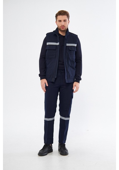 İş Elbisesi Yelek Pantolon Takım 7/7 Gabardin Kumaş Reflektörlü Lacivert