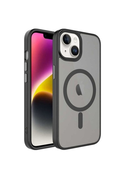Apple Uyumlu iPhone 14 Kılıf Mat Arka Yüzey Wireless Şarj Özellikli Zore Flet M-safe Kapak Siyah