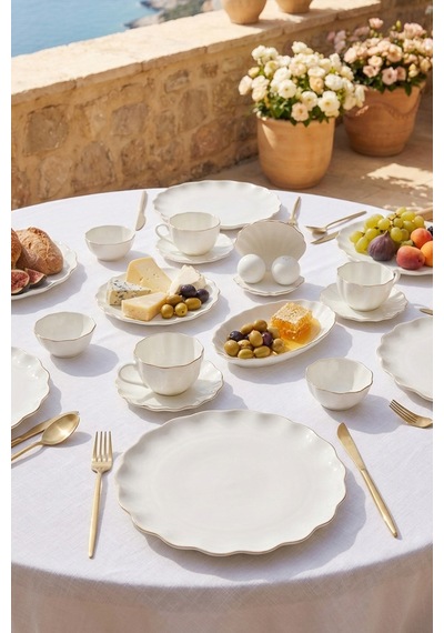 Karaca Fine Pearl Shell Gold 29 Parça 6 Kişilik Kahvaltı Takımı Beyaz
