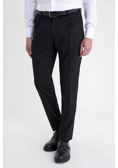 Comfort Fit Yan Cep Esnek Pamuklu Gabardin Tek Pileli Siyah Pantolon P 1211