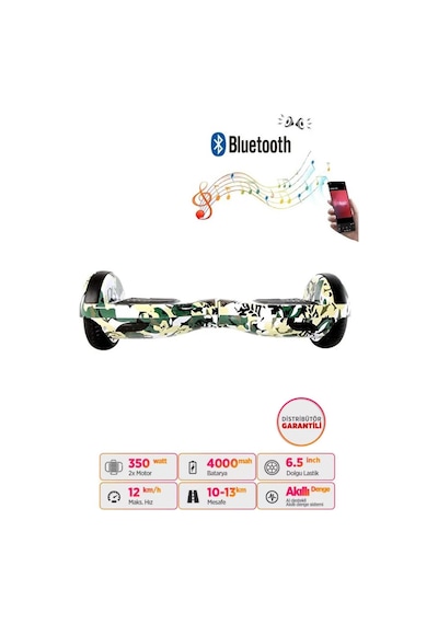 Citymate Hoverboard Elektrikli Kaykay Bluetooth Hoparlörlü 6.5 İnch Yeşil Kamuflaj