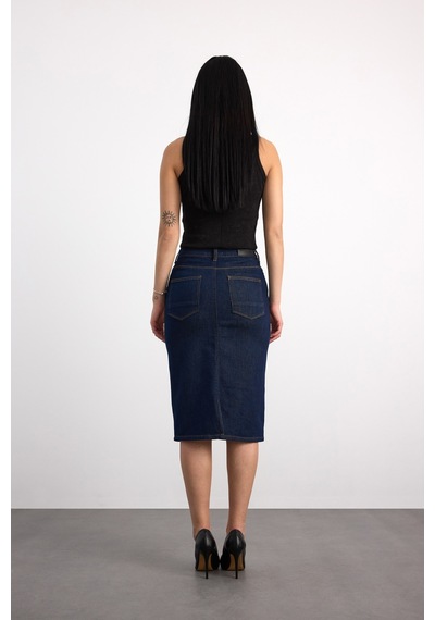 50286 73604 Kadın Regular Fıt Mıdı Denim Etek 50286-73604 Mavı