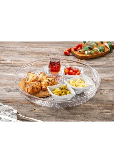 Diamond Akrilik Kırılmaz Şeffaf Servis Tepsisi Yuvarlak 36x36x5cm - Akrilik Kırılmaz Tepsi 843 Diğer