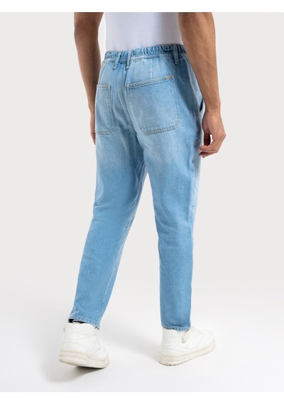 Slouchy Elastic Waist Fit Erkek Pantolon Denim