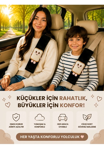 Tostçuk Siyah Emniyet Kemeri Aksesuarı - Emniyet Kemeri Kılıfı - Araç Emniyet Kemeri Omuz Koruyucu 1 Adet