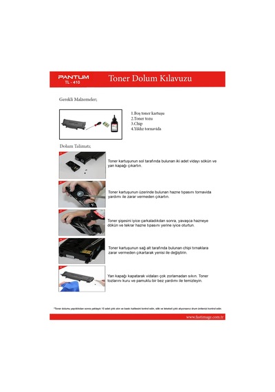 Fast Pantum Tl410h - Tn411h Refill- M6700-m6800- M7200-p3010 1toz+3k Chip Toner Dolum Kiti