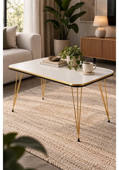 Sulorahome Gold Beyaz Orta Sehpa Tel Ayaklı Model Altın - Beyaz