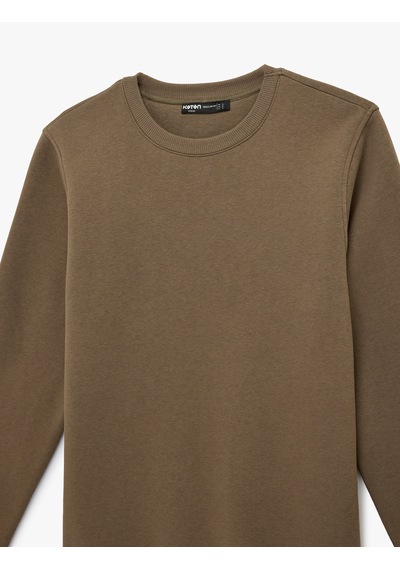 Koton Pamuklu Uzun Kollu Şardonlu Bisiklet Yaka Erkek Basic Sweatshirt Vizon 6wam70017mk Vizon