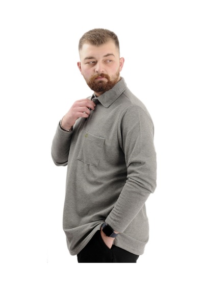 Mode Xl Büyük Beden Erkek Sweatshirt Polo Yaka Uzun Kol Waffle 23449 Haki Haki