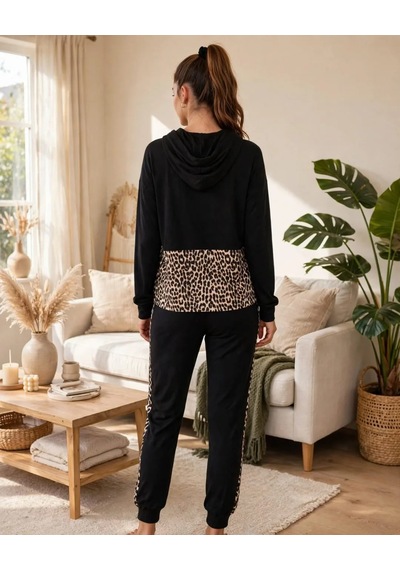 Leopar Detaylı Kapüşonlu Eşofman Takımı 2xl, Leopar