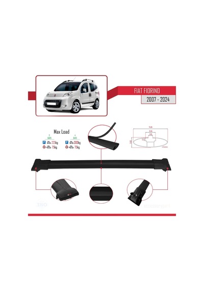 Fiat Fiorino 2007 Ve Sonrası İle Uyumlu Fly Model Ara Atkı Tavan Barı Siyah 4 Adet Bar