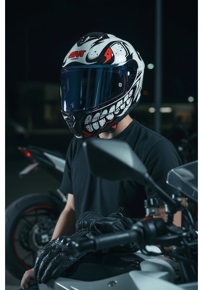 Gıvı 50.x Bones Beyaz  1 Renkli 1 Şeffaf Vizörlü Motosiklet Kask Lacivet Vizör + Şeffaf
