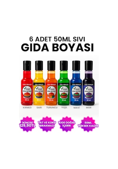 6 Adet Sıvı Gıda Boyası 50ml