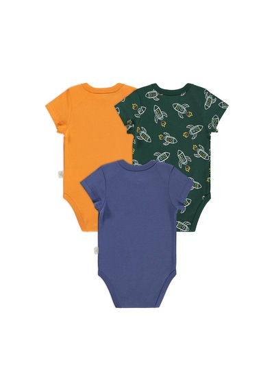 Civil Baby 3 Lü Roket Empirmeli Kısa Kol 0-36 Ay Çıtçıtlı Badi - Yeşil Çam Yeşili