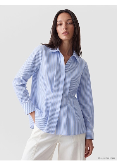 Lcw Everyday Mavi Çizgili Peplum Kadın Gömlek
