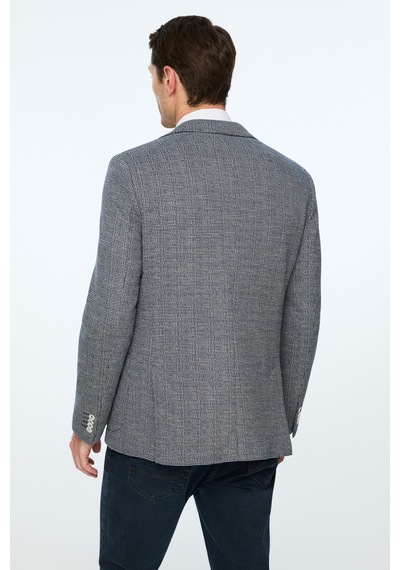 Morven Erkek Lacivert Örme Trend Desenli Slim Fit Mono Yaka Ceket 26ms002014200 Lacivert